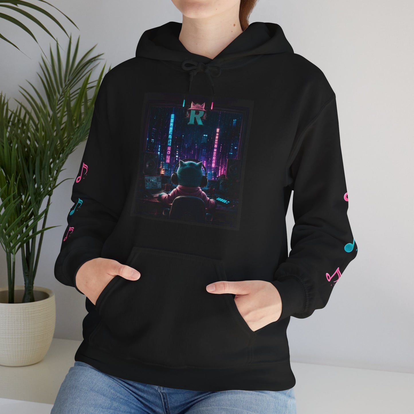 Retro Cyberpunk Cat Hoodie – "RIKLES" Gamer Cat Sweatshirt