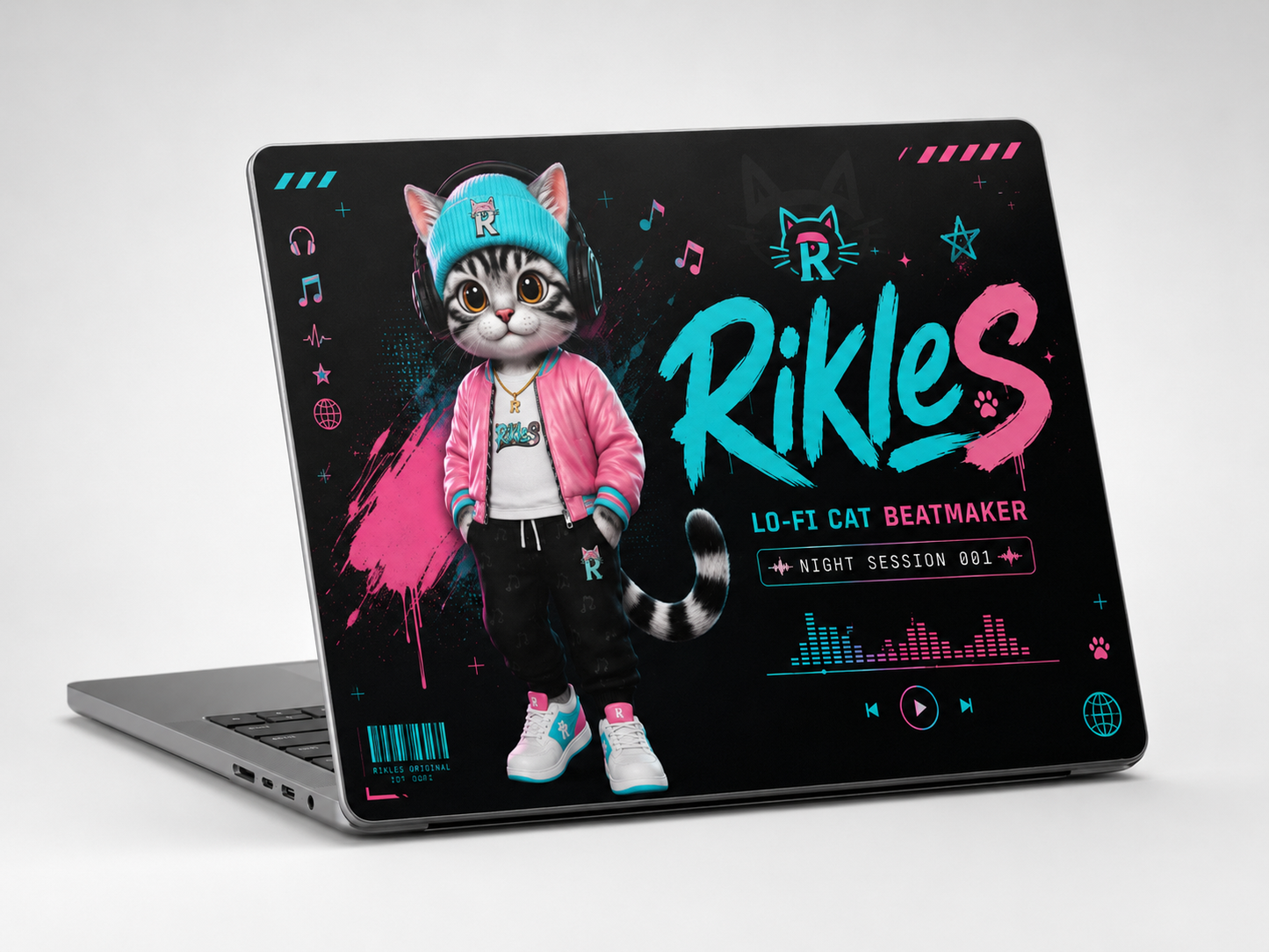 Matte MacBook Case — 'Rikles' Lo-Fi Cat Beatmaker Design