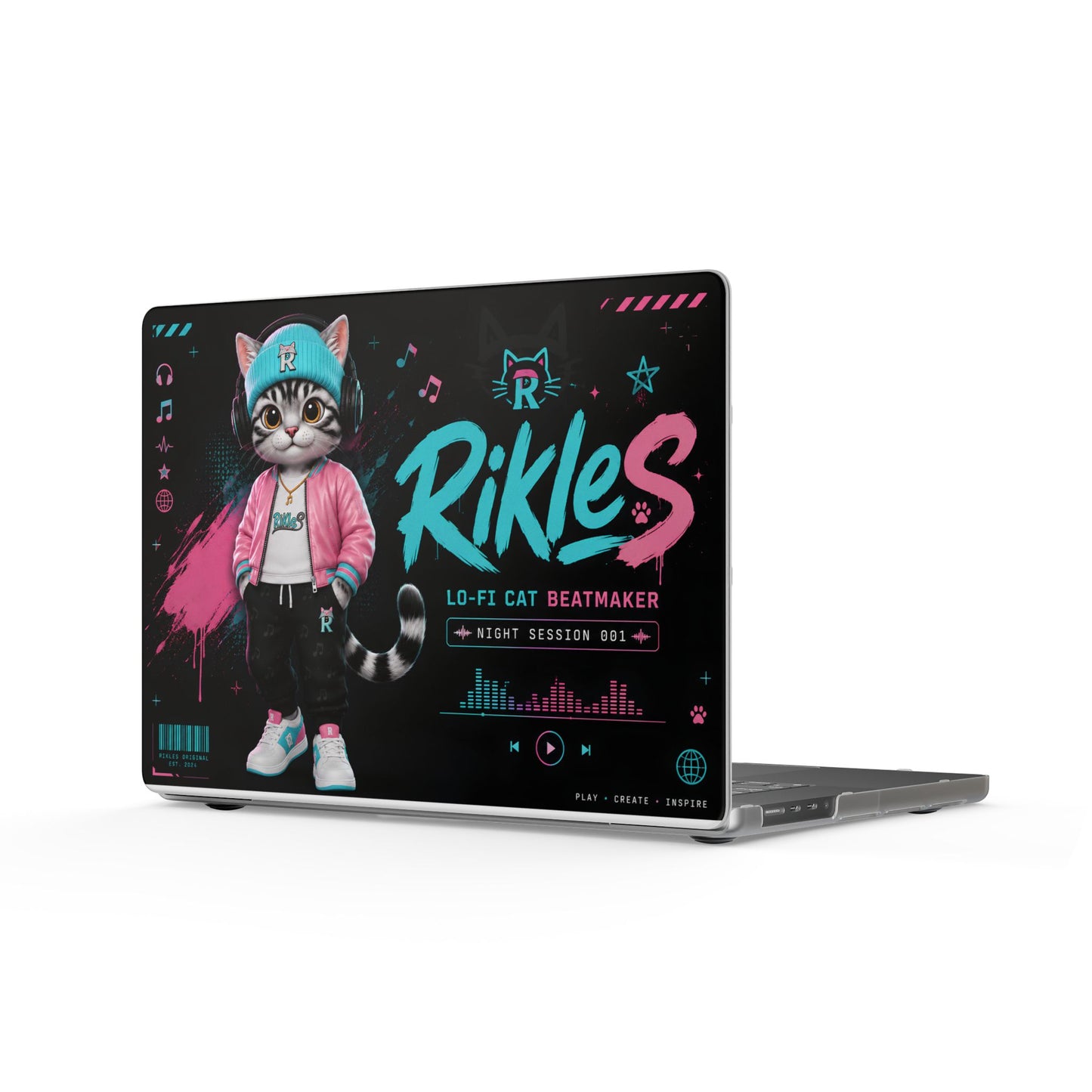 Matte MacBook Case — 'Rikles' Lo-Fi Cat Beatmaker Design