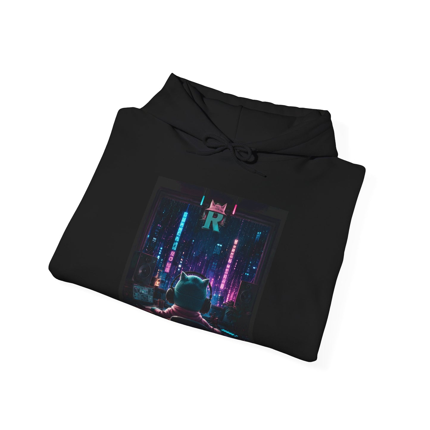 Retro Cyberpunk Cat Hoodie – "RIKLES" Gamer Cat Sweatshirt