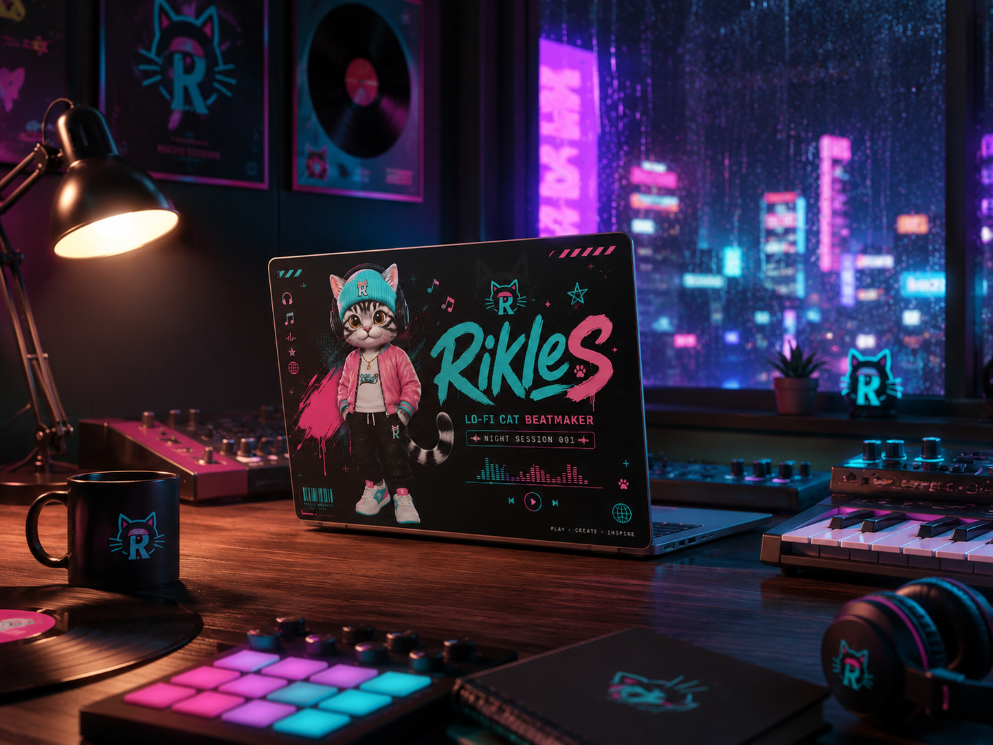Matte MacBook Case — 'Rikles' Lo-Fi Cat Beatmaker Design